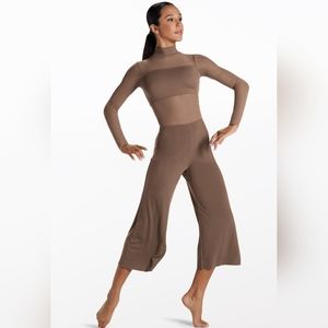 Balera Clothing Mocha Culotte Unitard With Mesh, Size XLA XL Adult Dancewear